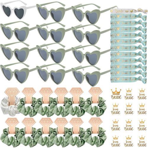Shiba-48 Pièces Lunettes En Forme De Coeur Bracelets Team Bride Autocollants Kit,Lunettes Evjf 12 Paires,Bracelets Team Bride Lune[1