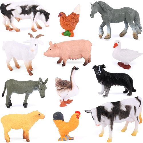SHIBA-12 Pièces Figurine Animaux de la Ferme, Mini Animaux Figure Ensemble de Jouets, Figurines d'animaux de la Ferme Réalistes Jo[3