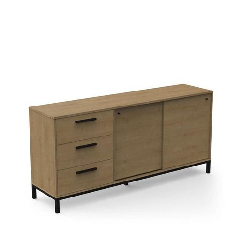 Enfilade 2 Portes Coulissantes - Craft - Chene Hamilton / Noir - 181 X 44,9 X 86 Cm - Demeyre