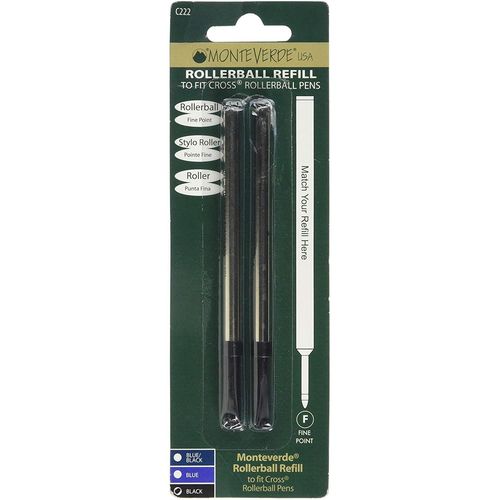 Monteverde Blister 2 Recharges Roller Noir Pointe Fine Compatible Avec Cross