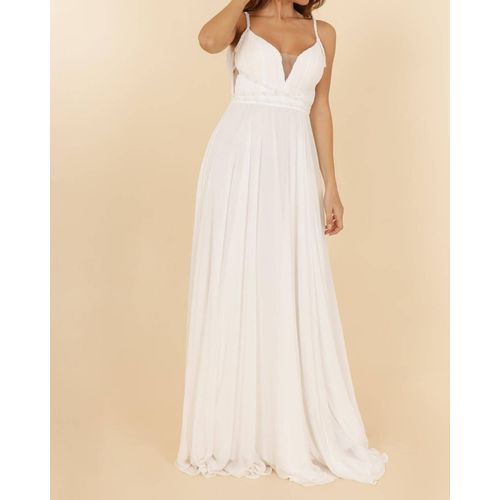 Robe Cérémonie Empire Buste Perlées Blanche Taille 38