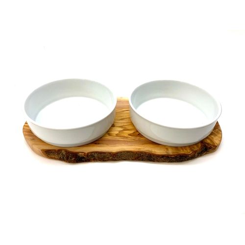 Station D'Alimentation Rusty 2 X 0,9 Litres Bol En Porcelaine Pour Nourriture & Eau, En Bois D'Olivier