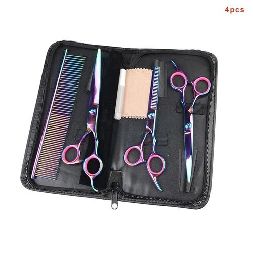 3/4pcs Chien Outil De Coupe En Acier Inoxydable Peigne De Toilettage Ciseaux Avec Étui De Rangement Nouveau