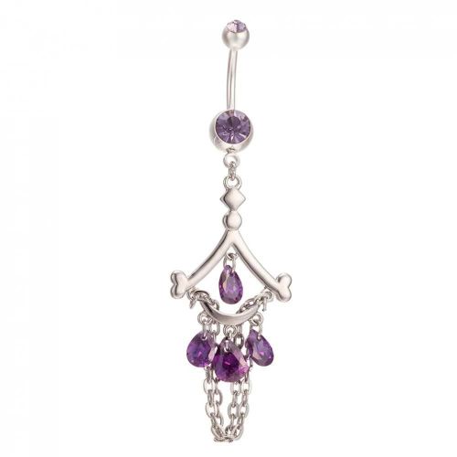 Goutte D'eau En Forme De Perle Ventre Nombril Bague Zircon En Acier Inoxydable Corps Piercing Bijoux(Violet)