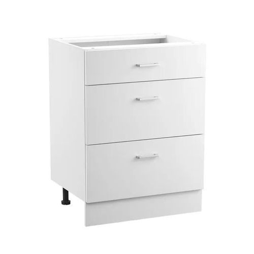Meuble Bas Cuisine Avec 3 Tiroirs-Vevor-Placard De Cuisine Non Assemblée-60x47,5x81,6cm-Avec Glissières De Tiroir Et Étagère-Blanc