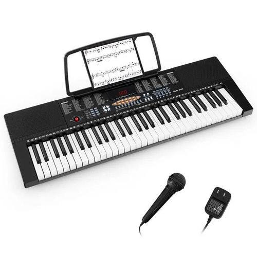 Costway Piano Numérique 61 Touches 300 Rythmes, 300 Timbres, 50 Démos, 3 Modes D¿Enseignement, Ecran Led, Microphone, Pupitre
