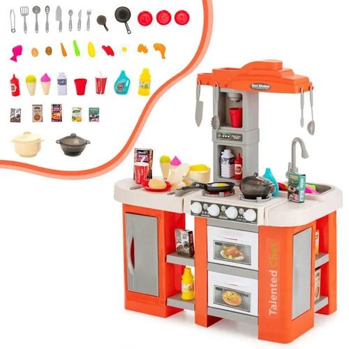 Costway Cuisine Enfants 67 Accessoires De Dinettes - Effect Son, Lumières, Vapeur Et Ebullition Pour 3 Ans+ Orange