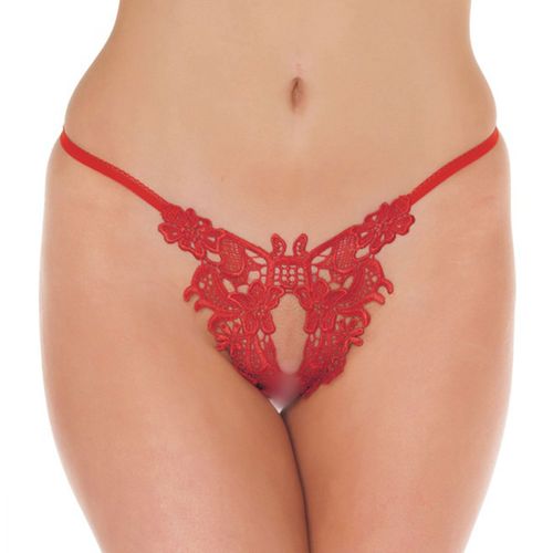 String Ouvert Brodé Rouge - Amorable By Rimba