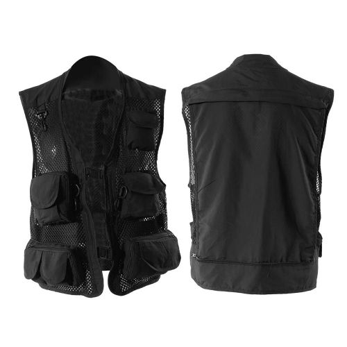 Gilet Multi-Poches Extérieur Travelers Fly Fishing Photography Veste À Séchage Rapide (Noir,Xl)