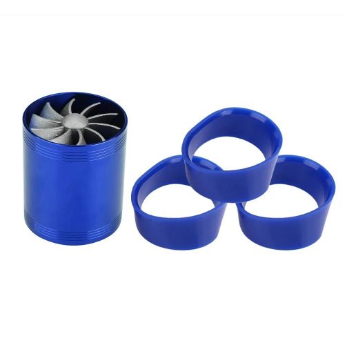 Aluminium Voiture Admission D'air Turbonator Double Ventilateur Turbine Super Chargeur Gaz Économiseur De Carburant Turbo Bleu