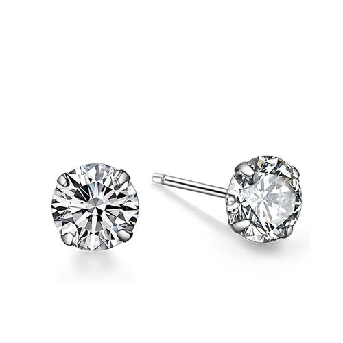 1 Paire De Boucles D'oreilles En Zircon À Quatre Griffes Avec Bouchons D'oreille Argent