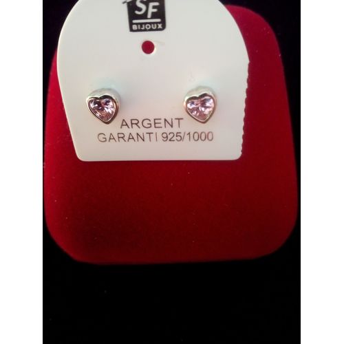 Boucles Coeurs En Argent Et Oxyde De Zirconium Rose