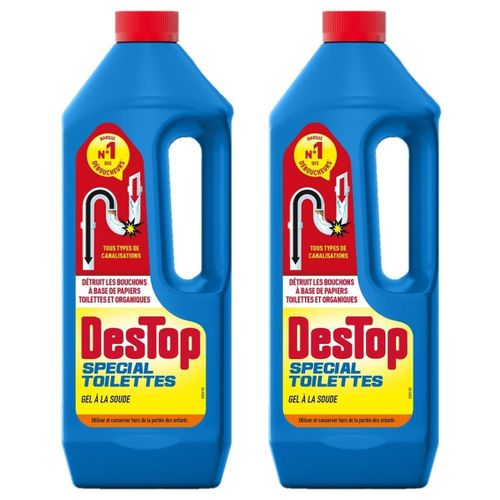 DESTOP Lot de 2 Gels Déboucheur spécial toilettes - détruit les bouchons des WC - avec javel - 1L