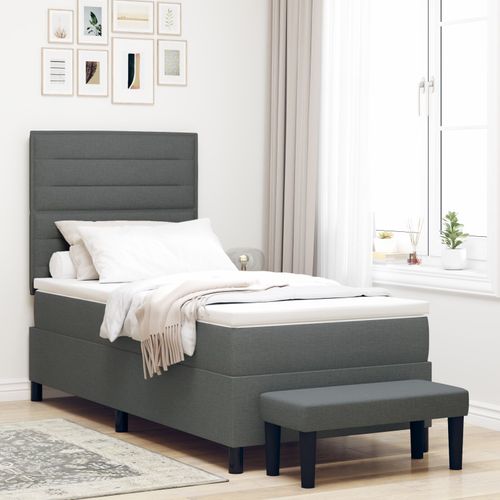 Vidaxl Lit Avec Sommier Avec Matelas & Banc Gris Foncé 90x190 Cm Tissu