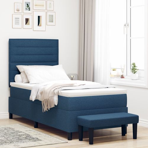 Vidaxl Lit À Ressorts Avec Matelas Et Banc Bleu 90x190 Cm Tissu