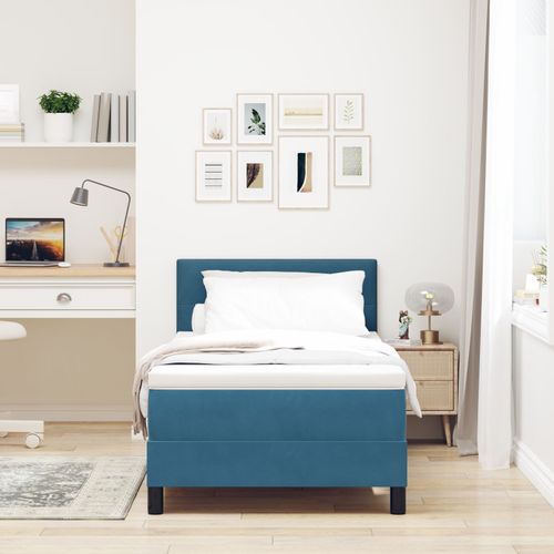 Lit Boxspring Vidaxl Avec Matelas Bleu Foncé Simple En Velours