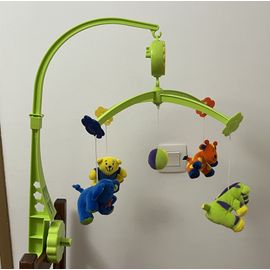 Mobile Musical Lit Bébé Animaux : 4 Animaux Multicolores Et Une Balle Centrale --> Tournent Au Son De La Musique - Accroche Au Lit Par Vissage