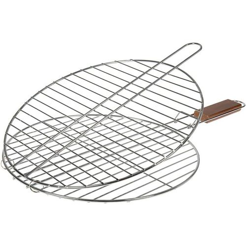 Grilles de Cuisson Barbecue et fumoir - Grille de Barbecue Double, Grille Barbecue Ronde, Grille BBQ 38cm - Matière : Acier chromé - Diamètre : 38cm - Poignée en Bois d'Acacia