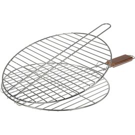 Grilles de Cuisson Barbecue et fumoir - Grille de Barbecue Double, Grille Barbecue Ronde, Grille BBQ 38cm - Matière : Acier chromé - Diamètre : 38cm - Poignée en Bois d'Acacia