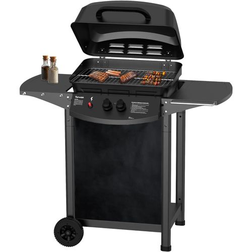 barbecue gaz, barbecues à gaz 2 brûleurs,plancha gaz exterieur,étagère rabattable en latéral, sur roulettes,6000W,106.44 * 55.6 * 103.85cm