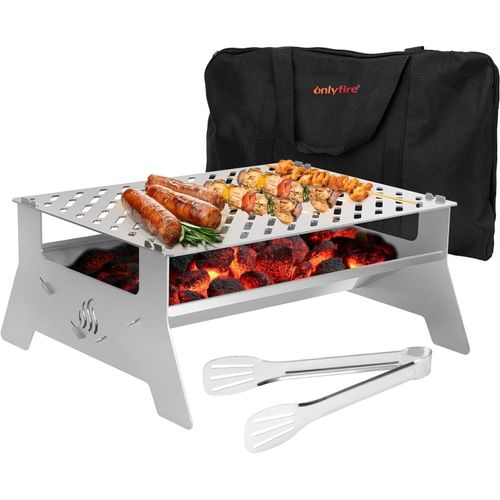 Barbecues à Charbon de Bois Portable en Acier Inoxydable BBQ Grill Démontable avec Pinces de Cuisine et Housse de Transport