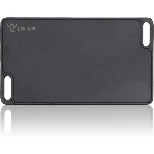 Plaque de cuisson rectangulaire en fonte avec poignées - 40 x 23 cm - Réversible, polyvalente et massive - Pour barbecue à gaz et charbon de bois - Noir