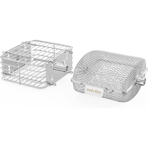 2 Panier à Barbecue en Acier Inoxydable pour Tournebroche, Panier Grille pour Barbecue, Panier de Cuisson pour Légumes, Frites, Viande, Poisson, Carré + Rond