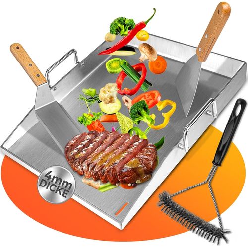 40 x 30 CM Plancha de Plaque Cuisson pour Barbecue, Convient pour barbecue à gaz et barbecue à charbon, Accessoire plancha Brosse et Spatule