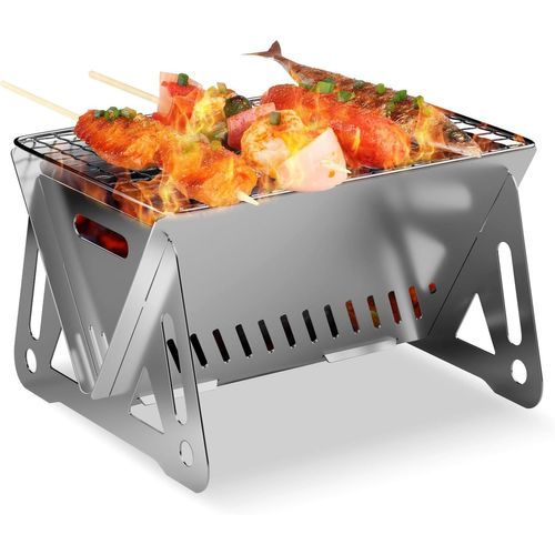 Mini Barbecue Charbon, Portable Petit Barbecue À Charbon De Table Domestique Pliable, Barbecue De Camping Amovible - Pour Extérieur, Jardin, Fête - Pour 1 À 2 Personnes (21 X 16 X 12)