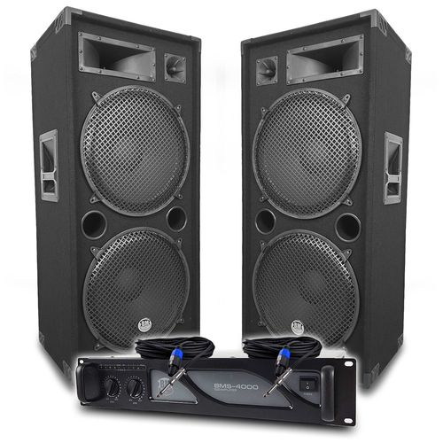 Pack Sono DJ BM SONIC Amplificateur 4000W, Paire d'Enceintes Passives LSC215 2x2000W, Câbles Speakon, Sonorisation PRO