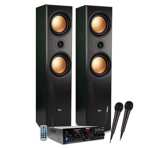 Ensemble Colonnes HIFI/HOME-CINÉMA 1000W PMPO, Enceintes EA-800-PG, Ampli stéréo 100W, USB MP3 SD Bluetooth FM, 2 Micros karaoké