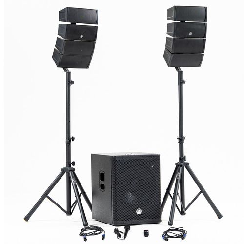 Pack Sono DJ complet BM SONIC BMS-15-ARRAY-BT, 1200W, Enceintes satellites, Caisson 38cm USB/Bluetooth, Supports Câbles