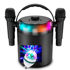 Enceinte sur batterie PLAYKARAOKE 120W, LED, Bluetooth USB, 2 Micros sans fil, Effets Vocaux, Compatible TV Connectée, Ampoule