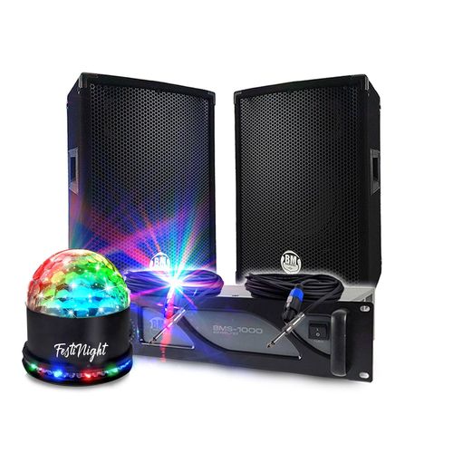 Pack Sono DJ Animations BM SONIC Amplificateur 1000W, Paire d'Enceintes Passives BMS08 2x300W, Câbles, Sonorisation PRO