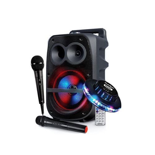 Enceinte Sono 400W SONO DJ High Power Karaoké sur Batterie LED RVB - USB/SD/Bluetooth/ RADIO FM + 2 MICROS + Jeu UFO Ovni