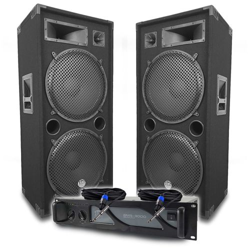 Pack Sono DJ BM SONIC Amplificateur 3000W, Paire d'Enceintes Passives LSC215 2x2000W, Câbles Speakon, Sonorisation PRO