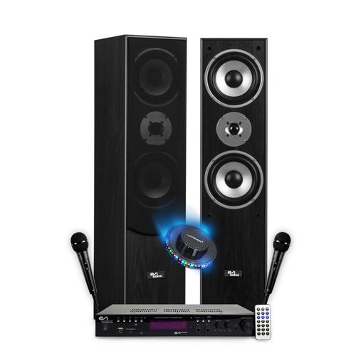 Colonnes Son HIFI Pack KARAOKE EVIDENCE ACOUSTICS STAR5, 1000W PMPO, Ampli stéréo 2x50W, USB Bluetooth, 2 Micros, Lumière LED