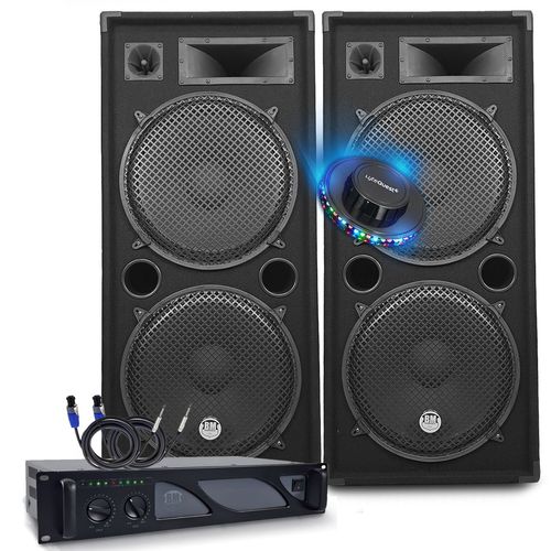 Pack Sono DJ BM SONIC Amplificateur 3000W, Haut-parleurs LSC215 2x2000W, Câbles Speakon, Sonorisation PRO CLUB BAR FETES LED