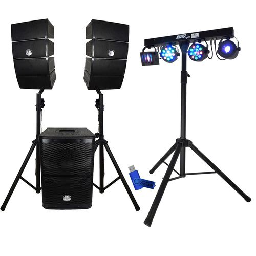 Pack DJ Pure Array 1000 - Enceintes satellites + Caisson + Pieds - 1000W USB/BT +4 effets lumière DMX EUPHORIA+Clé USB 32G