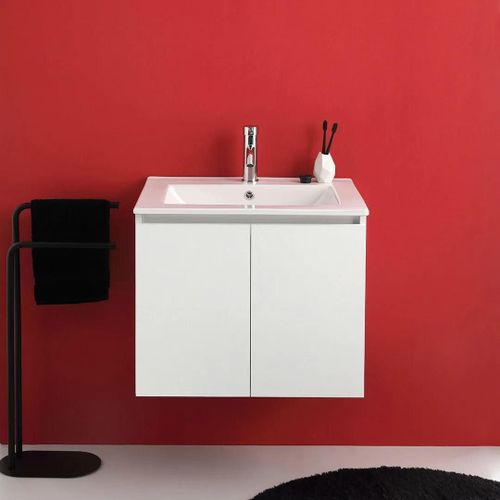 Meuble De Salle De Bain Suspendu 60cm Avec 2 Portes Blanc Export Et Lavabo | Bilbao