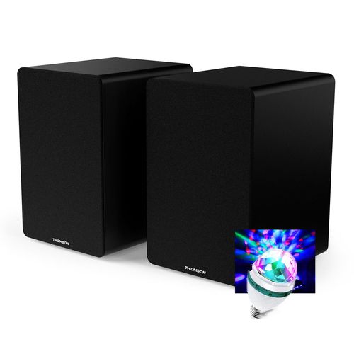 Enceintes de bibliothèque, Caisson Bois - 50W - Thomson WS400DUO, Bluetooth 5.0, Entrée optique câble inclus, Lumière DIAMS LED