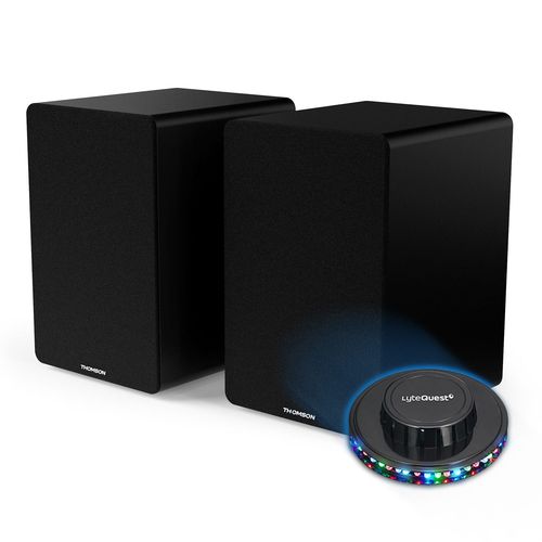 Enceintes de bibliothèque, Caisson Bois - 50W - Thomson WS400DUO - Bluetooth 5.0, Entrée optique câble inclus, Lumière OVNI LED