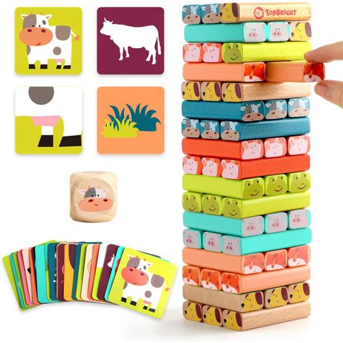 Shiba-Jouet Tour De Blocs Empilables Colorés Et Animaux En Bois Pour Enfant De 4 5 6 7 8 Ans, 4 En 1 Jeux À Empiler Pour Garçon Et[2