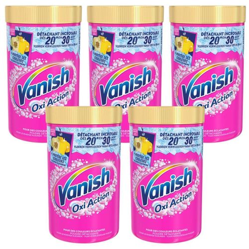 VANISH Lot de 5 Détachants Oxi Action Poudre efficace dès 20° Pot de 1,41 Kg