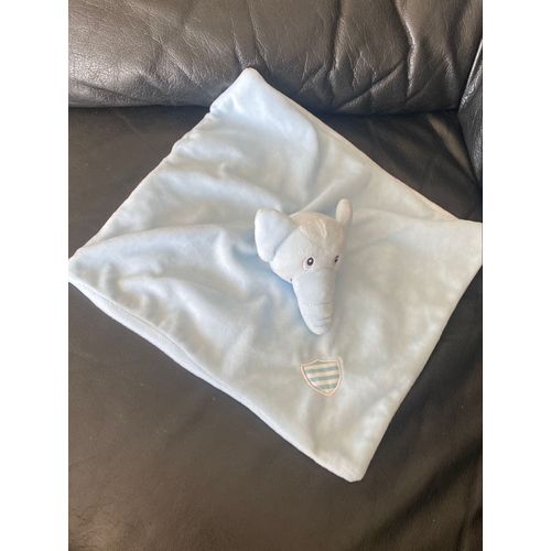 Les Petites Marie Doudou Elephant Plat Bleu Racing 1882 Ecusson Brode 30*30cm