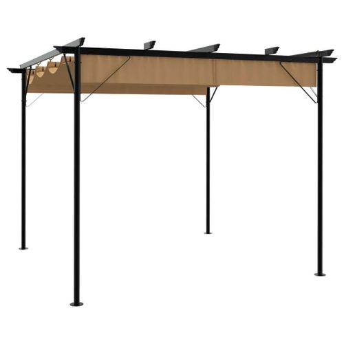 Pergola Avec Toit Retractable Taupe 3x3 M Acier 180 G/M²