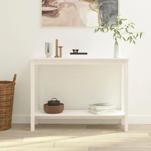 Table Console Blanc 110x40x80 Cm Bois Massif De Pin