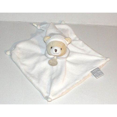 Doudou Ours Blanc Beige Clair Collerette Et Bonnet Cotelé Doudou Et Compagnie