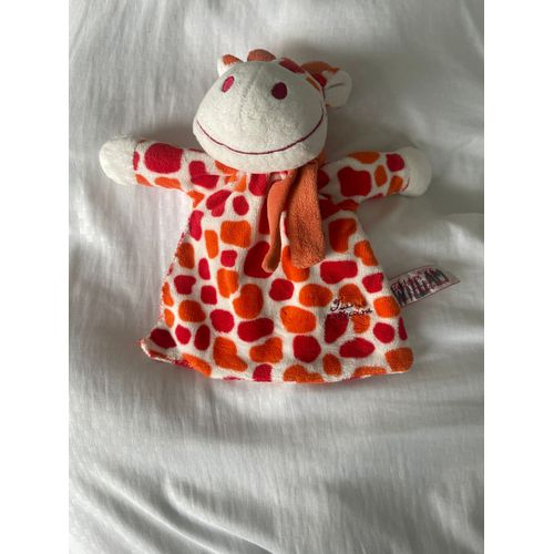 Doudou Peluche Tiamo Girafe Rouge Orange Grelot