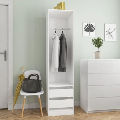 Garde-Robe Avec Tiroirs Blanc 50x50x200 Cm Bois D'ingenierie